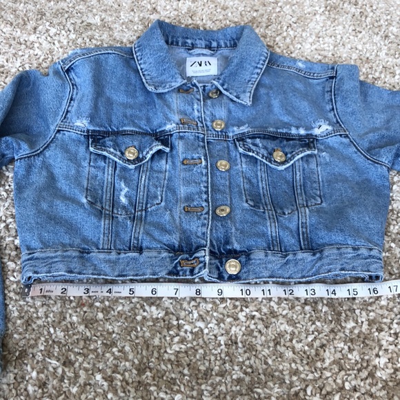 Zara Distressed Jean Jacket Medium Blue Wash Sz XS - Picture 7 of 9